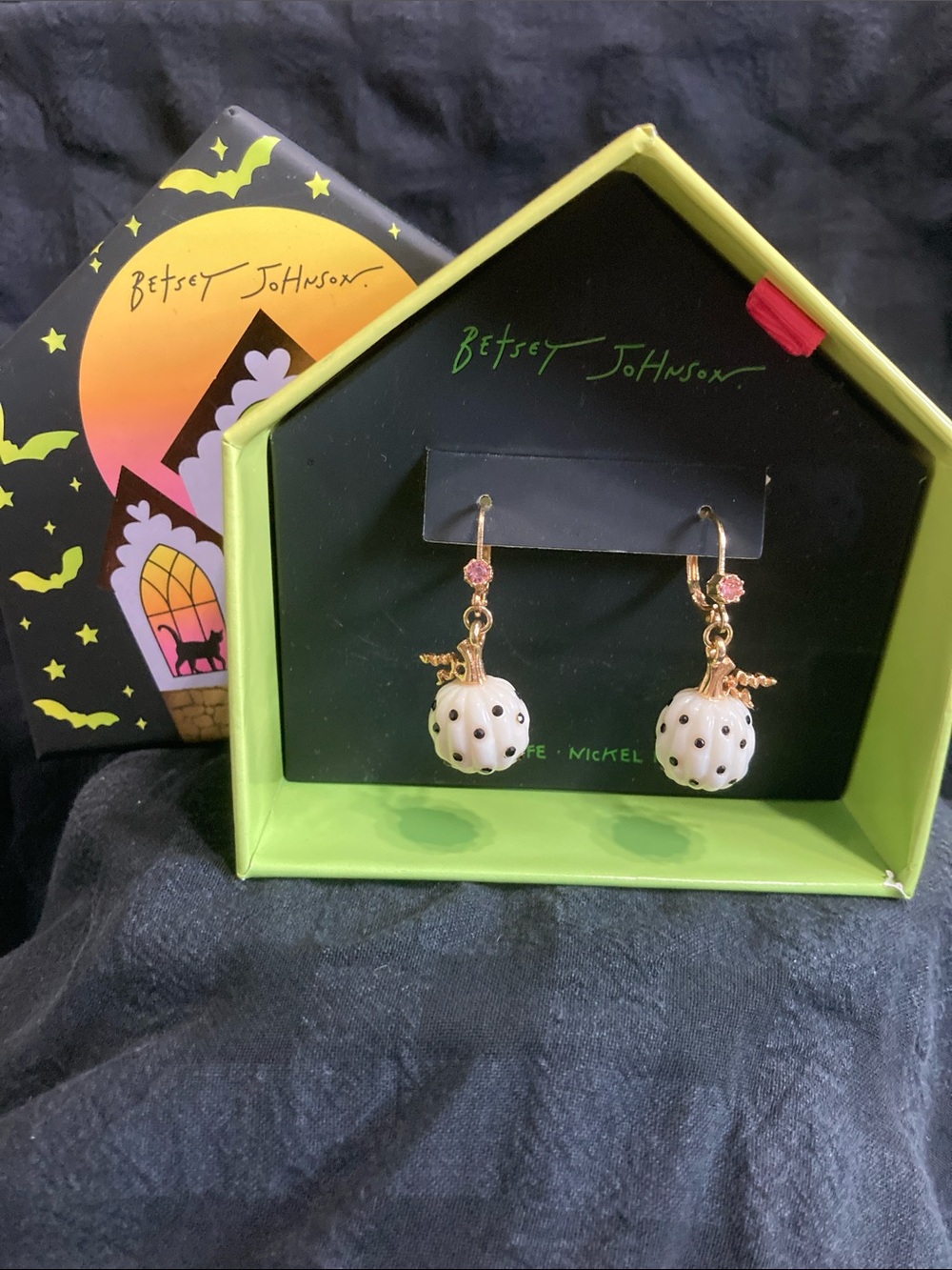 NWT Betsey Johnson Pumpkin Earrings Polka Dot Nickel Free Halloween Jewelry